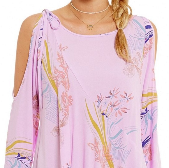 Free People Clear Skies Mini Dress Tunic Asymmetrical Hem Floral Print Small NWT - Picture 4 of 15